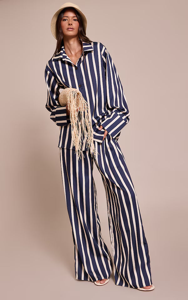 Satin Pinstripe Shirt and Pants Set