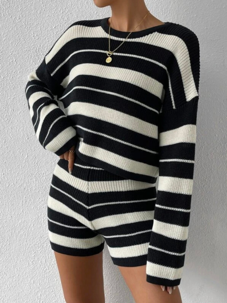 Striped sweater and shorts for women