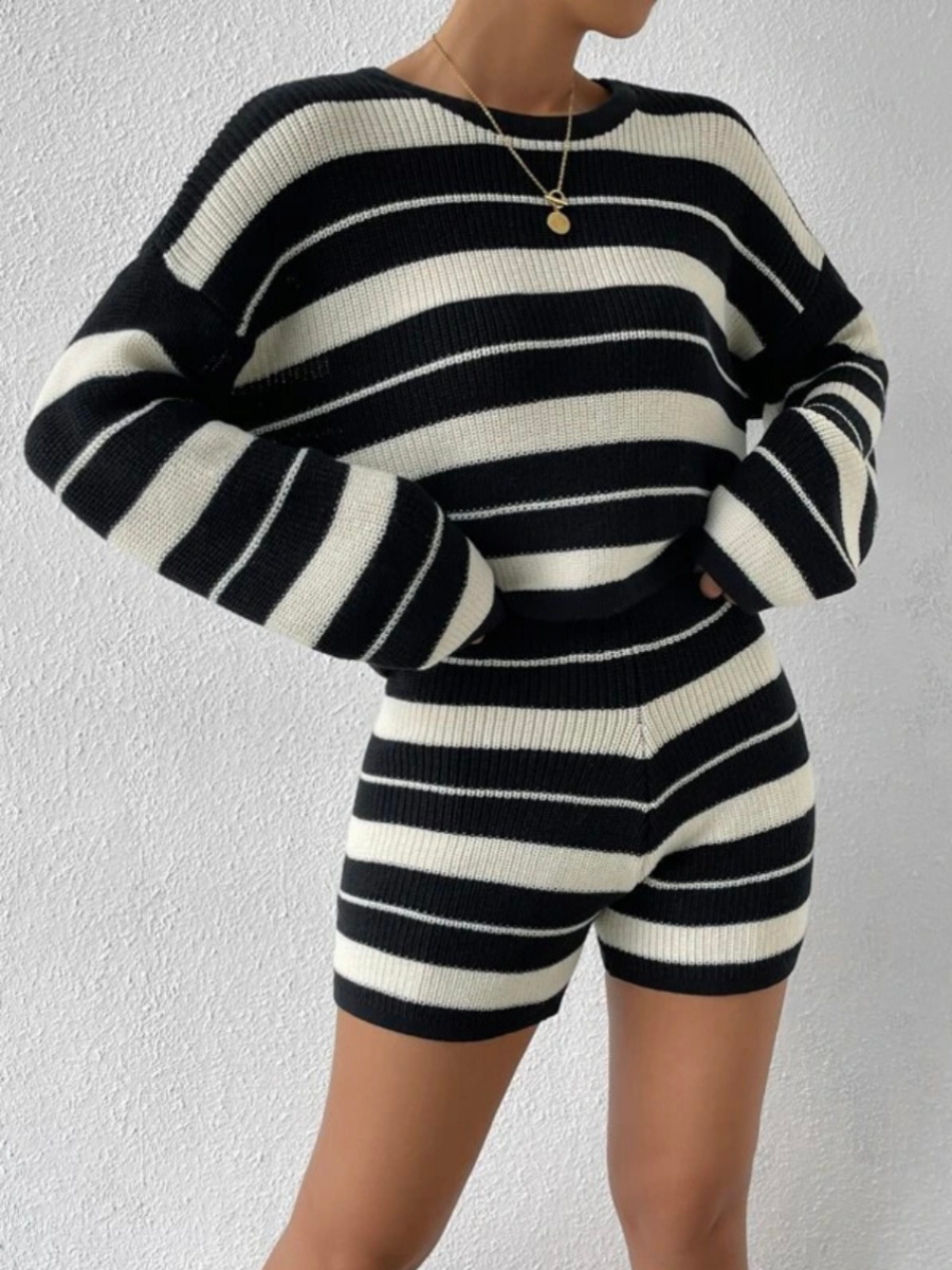 Striped sweater and shorts for women