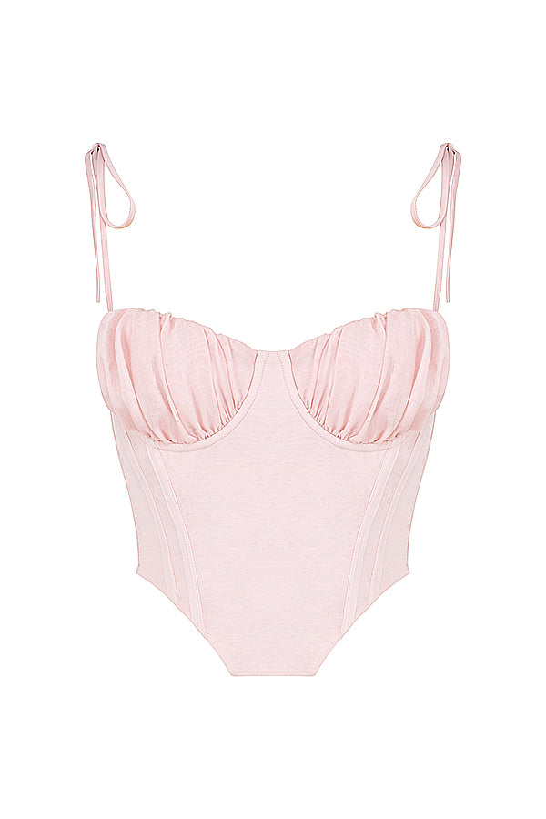 Baby pink cropped corset with pleated chiffon bust