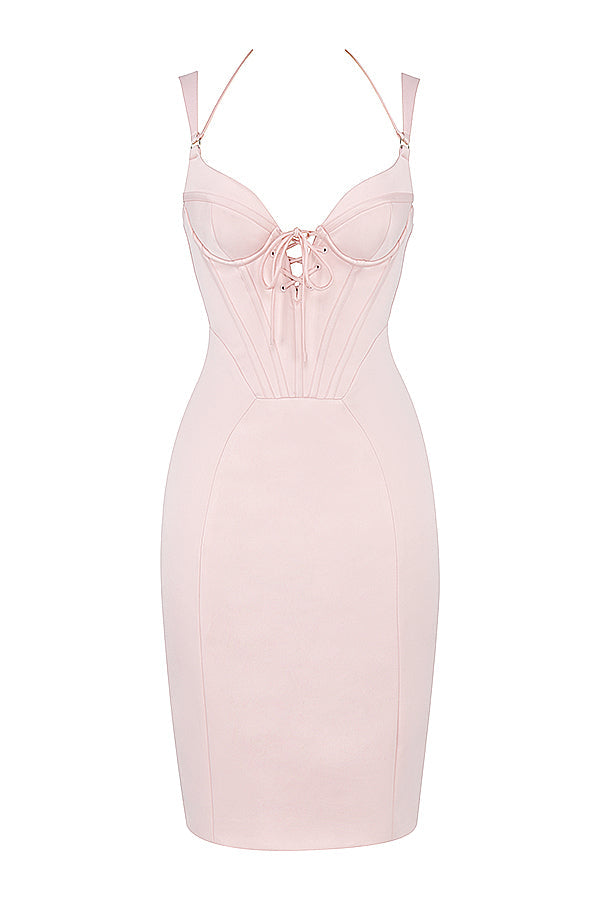 Baby pink satin corset dress