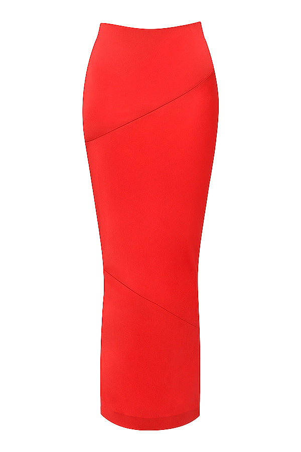 Mesh corset with satin midi skirt with low waist