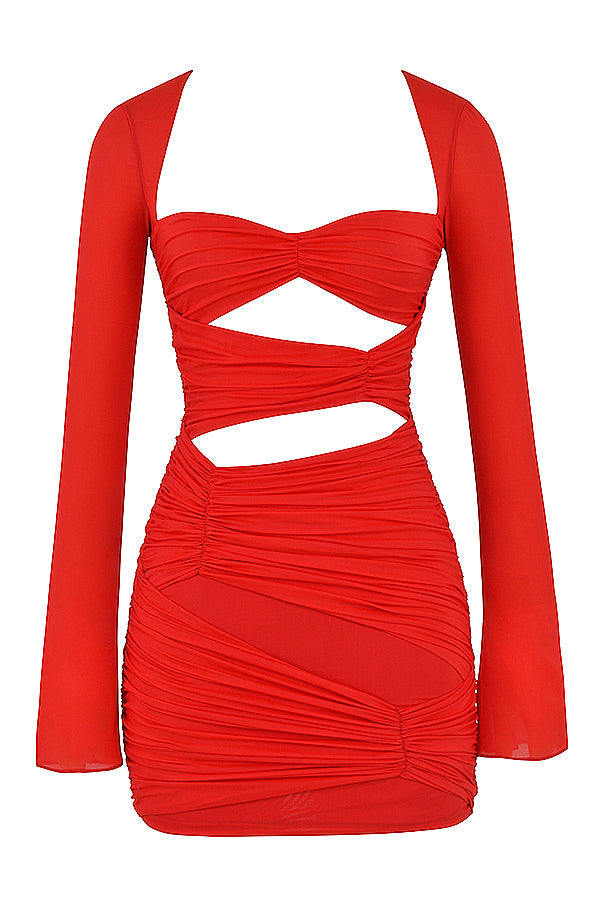 Real silk mini dress with cutout