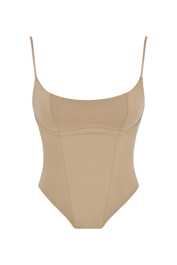 Beige sculptured corset with mini skirt