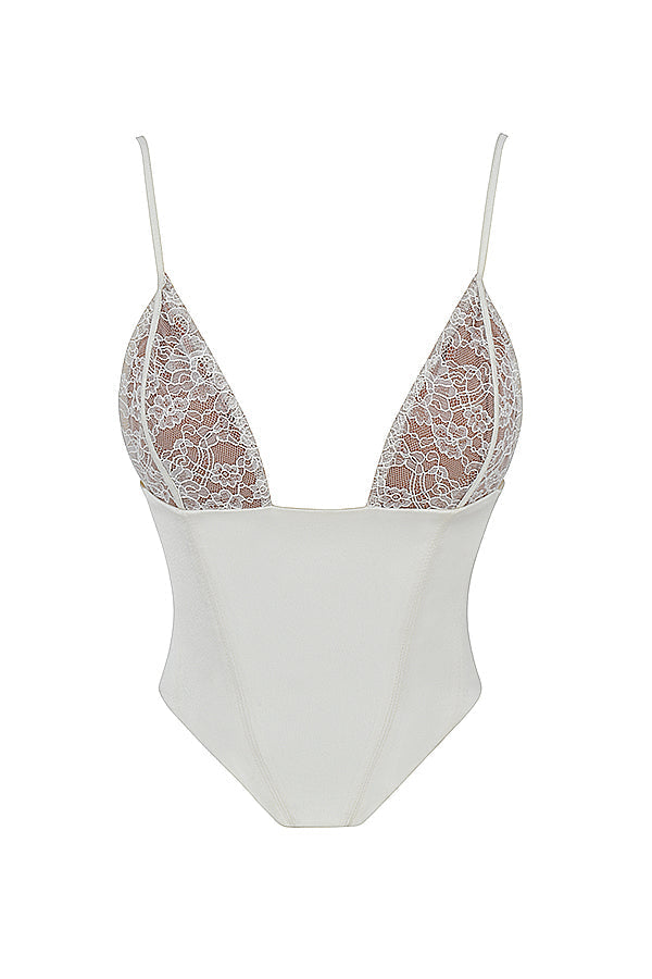 Ivory colored satin and lace corset