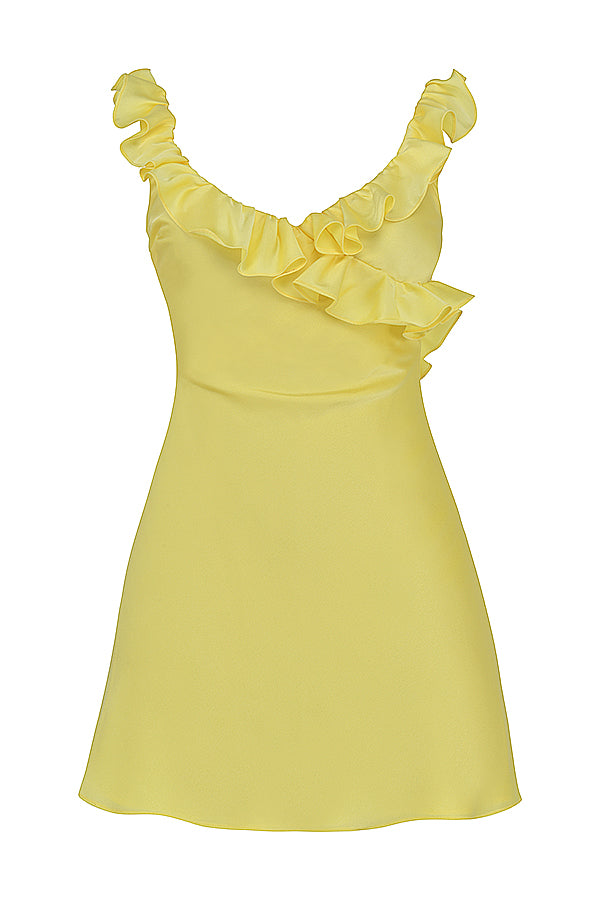 Satin mini dress with ruffles