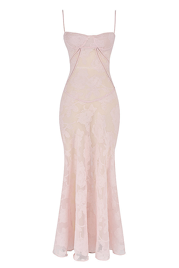 Vintage cream-colored maxi dress with lace back
