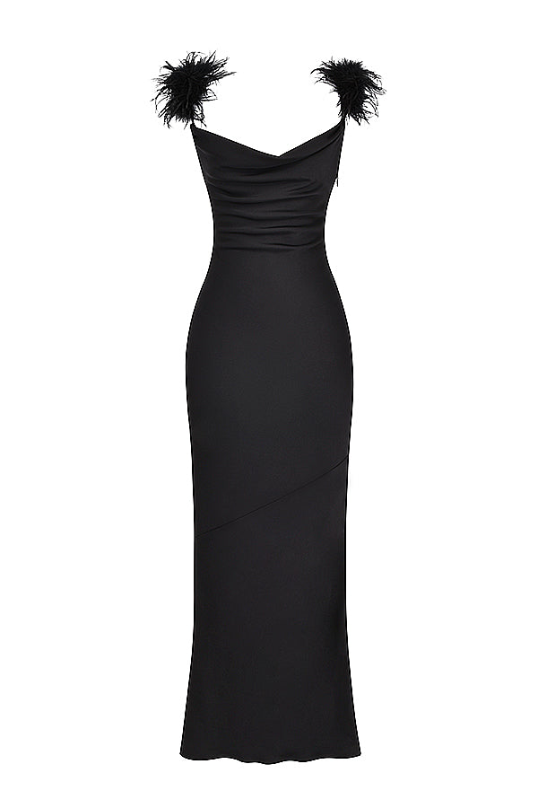 Black satin maxi dress