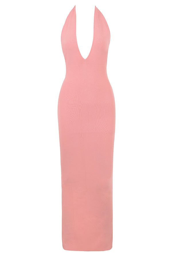 Apricot plunge maxi dress