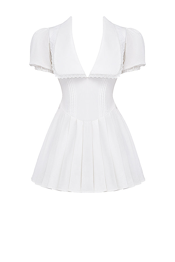 White pleated mini dress