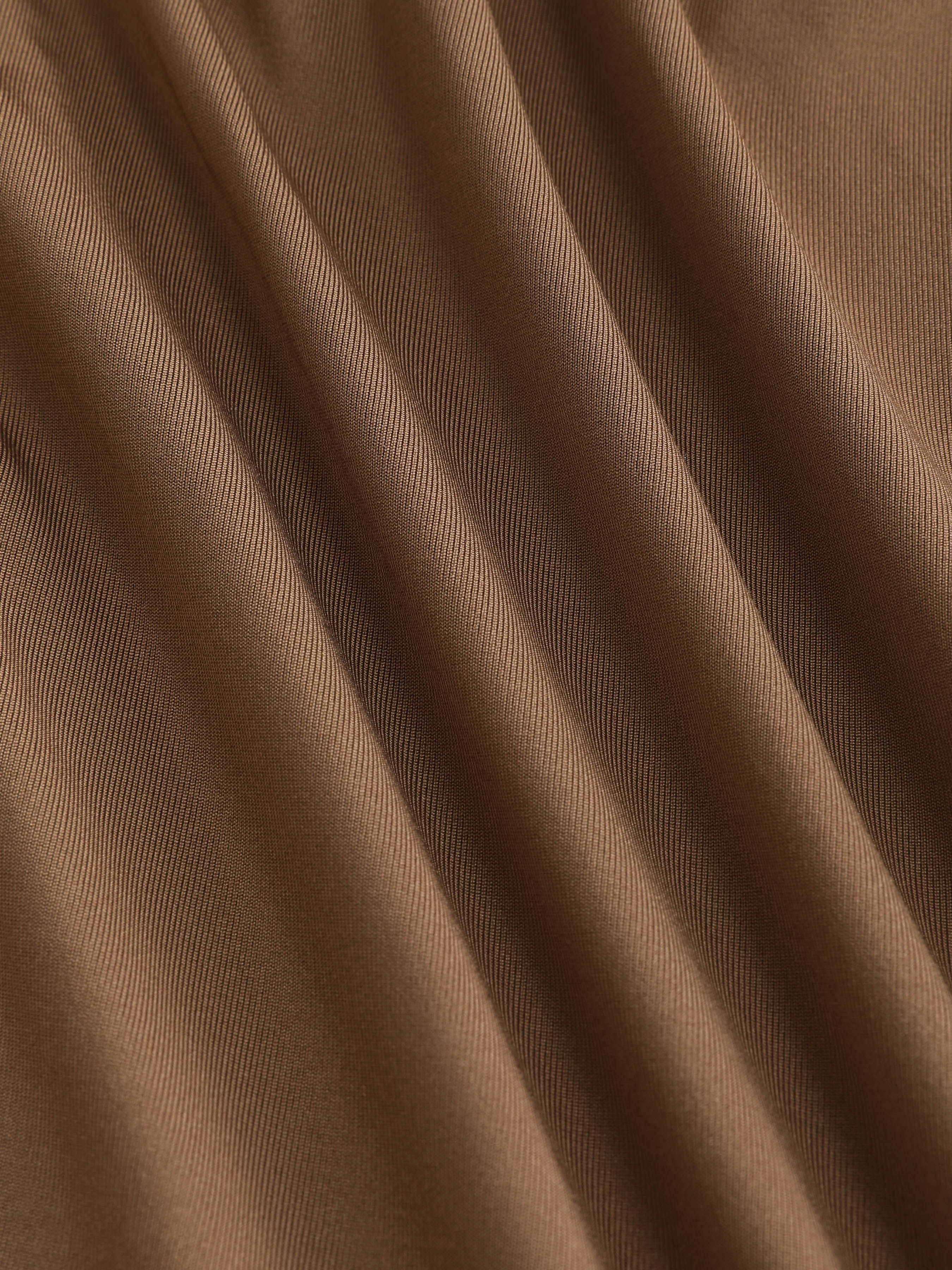 Light brown midi dress with ruffles and neckline