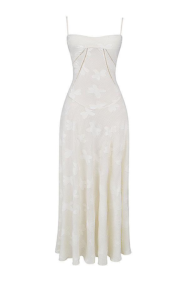 Vintage cream-colored maxi dress with lace back