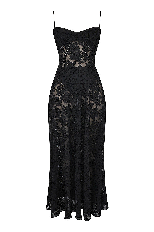 Vintage cream-colored maxi dress with lace back
