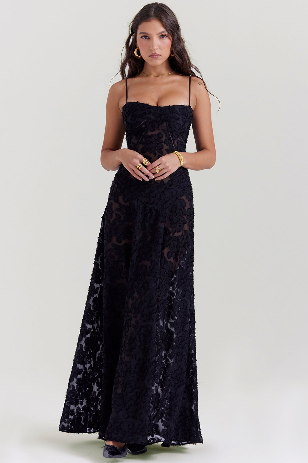 Vintage cream-colored maxi dress with lace back