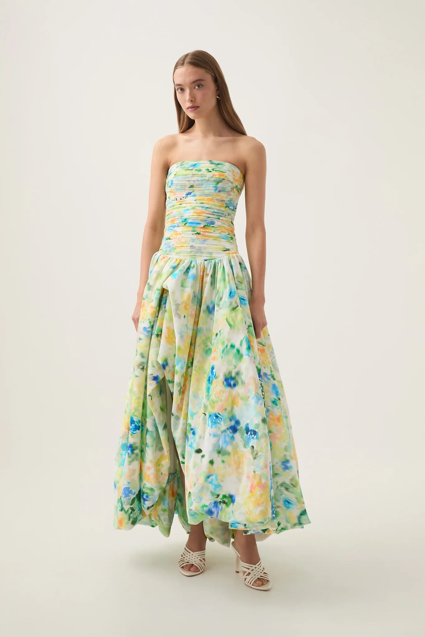 Floral Strapless Bubble Hem Maxi Dress