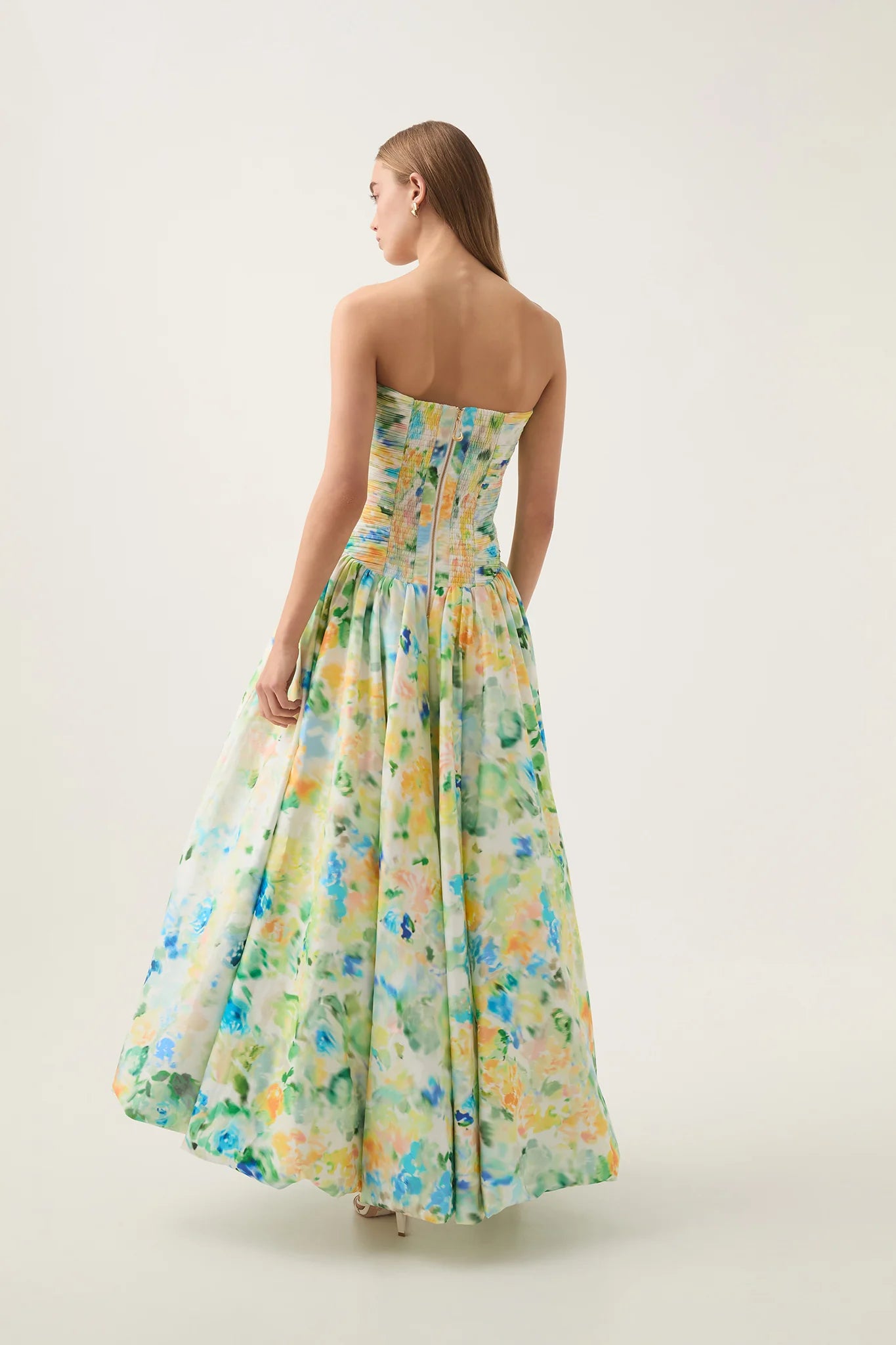 Floral Strapless Bubble Hem Maxi Dress