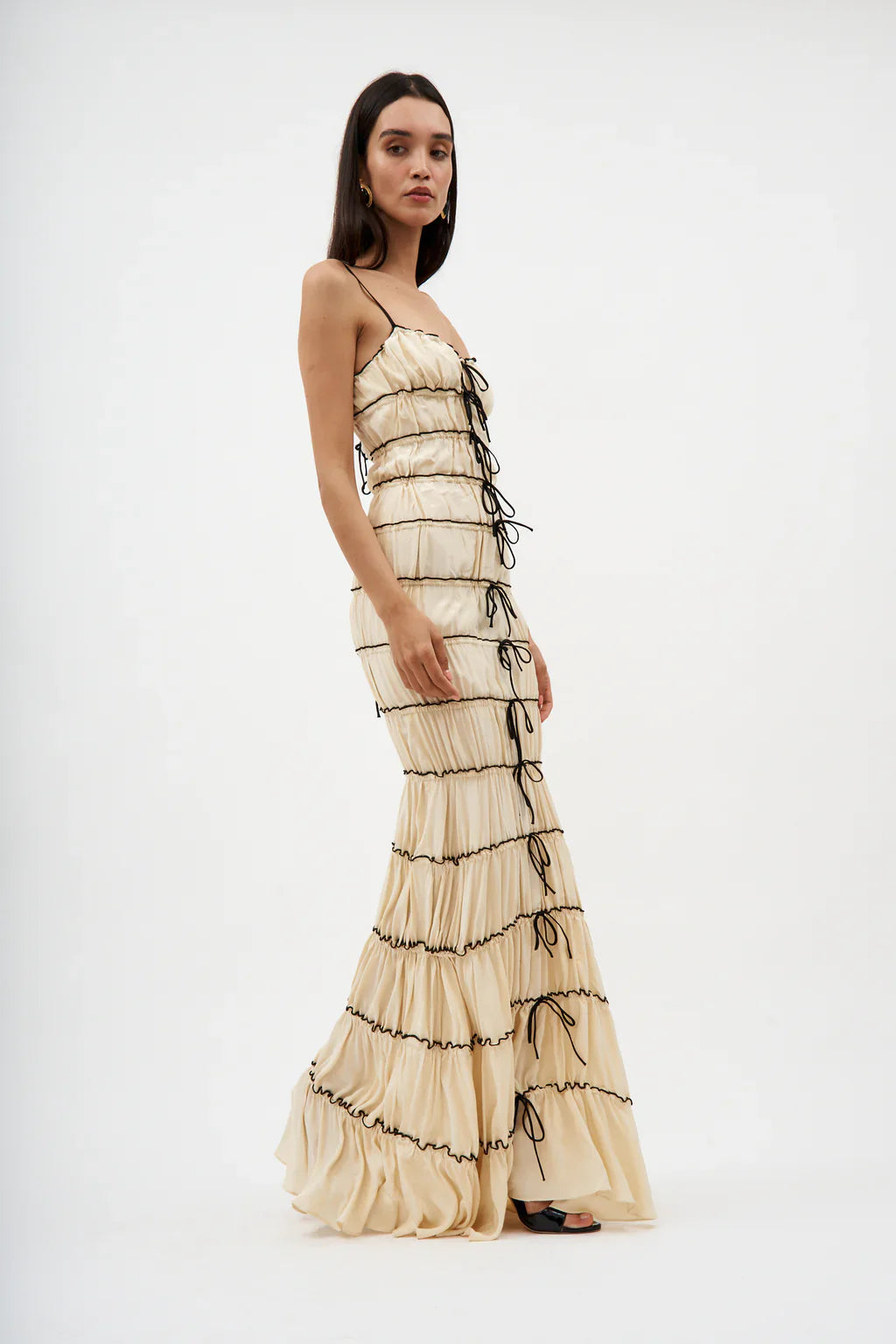 Silk charmeuse ruffle tunnel gown dress