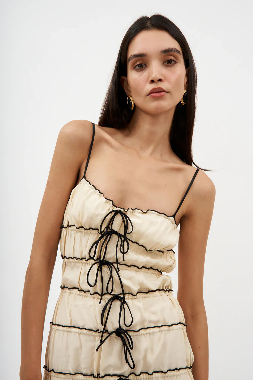 Silk charmeuse ruffle tunnel gown dress