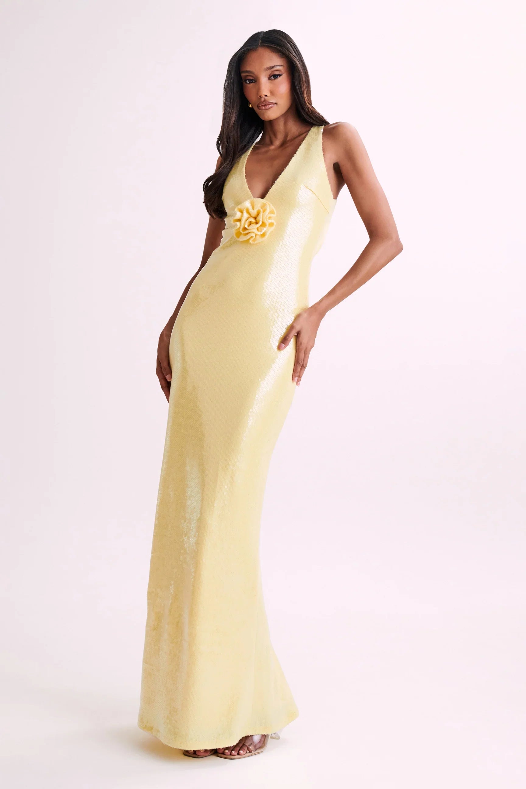 Sequin maxi dress with roses symbol