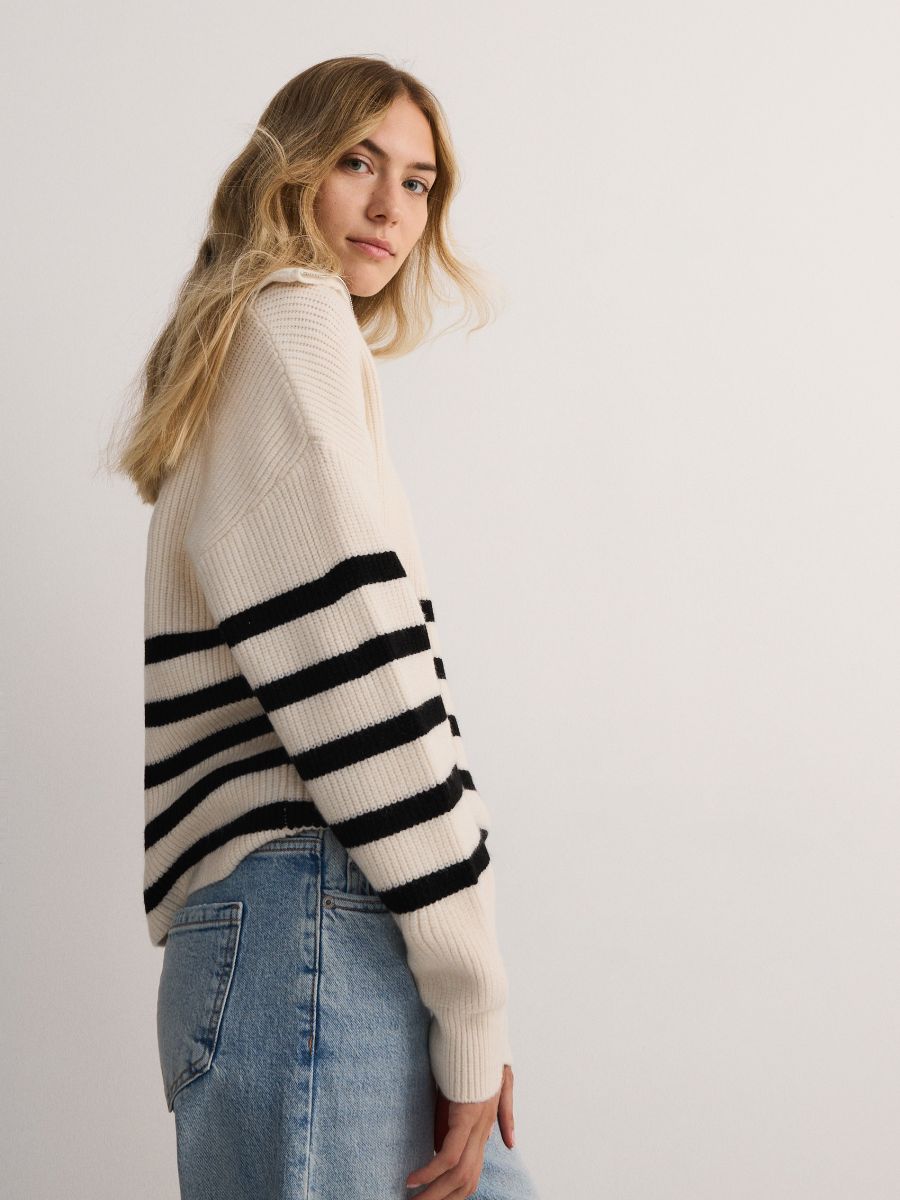 Zipped Turtle-neck Striped Sweater
