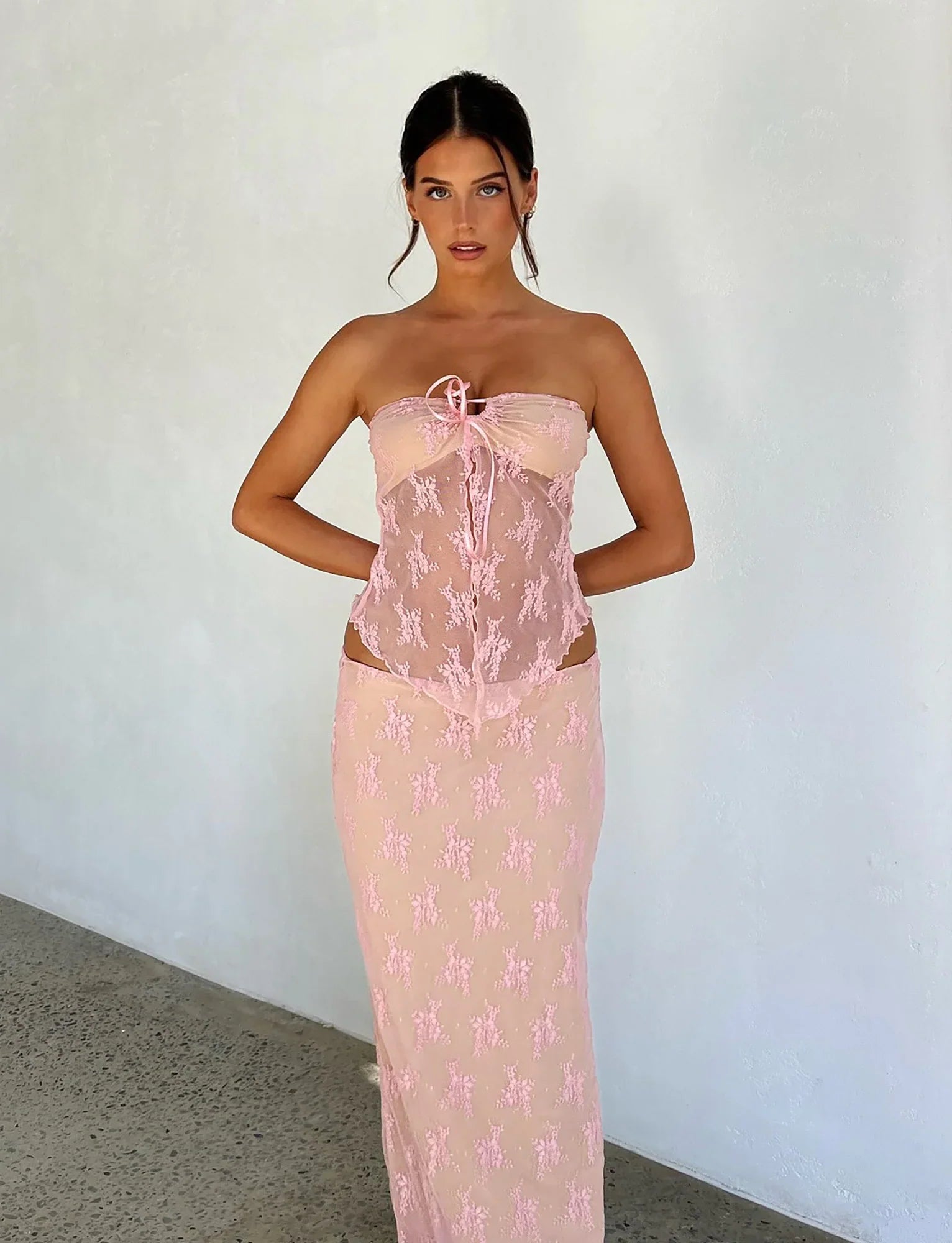 Elegant translucent top with skirt