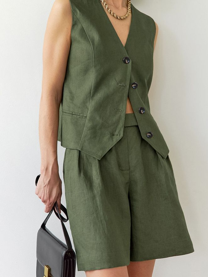 Green western shirt and short set