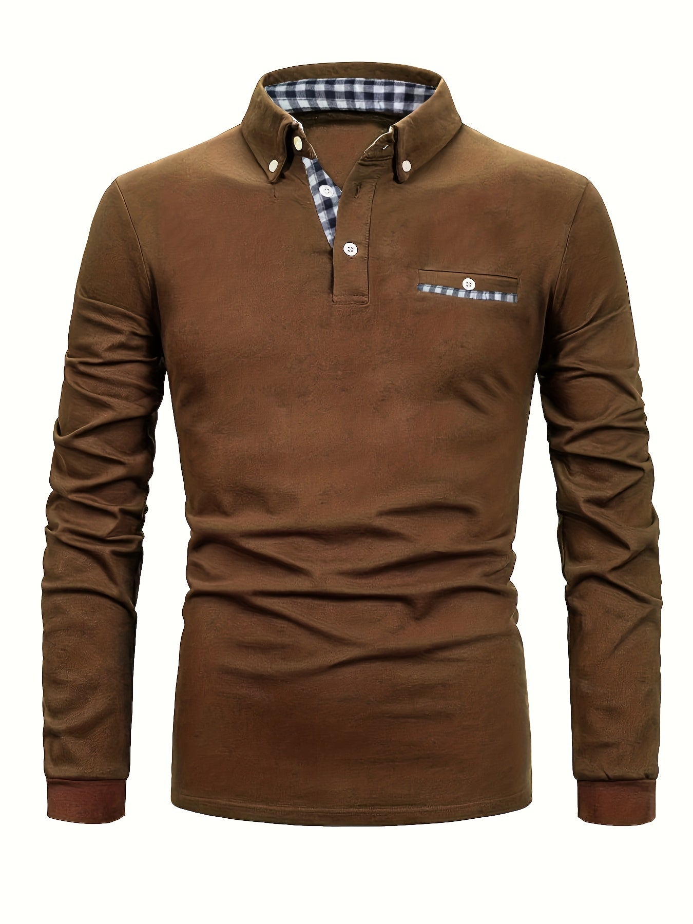 Checked patchwork shirt with lapels and long sleeves made of casual cotton with a light stretch