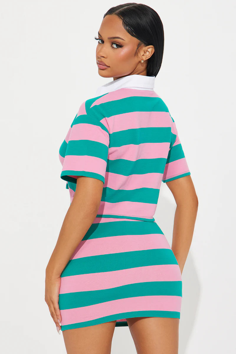 Two Piece Polo Skirt Set With Stripes