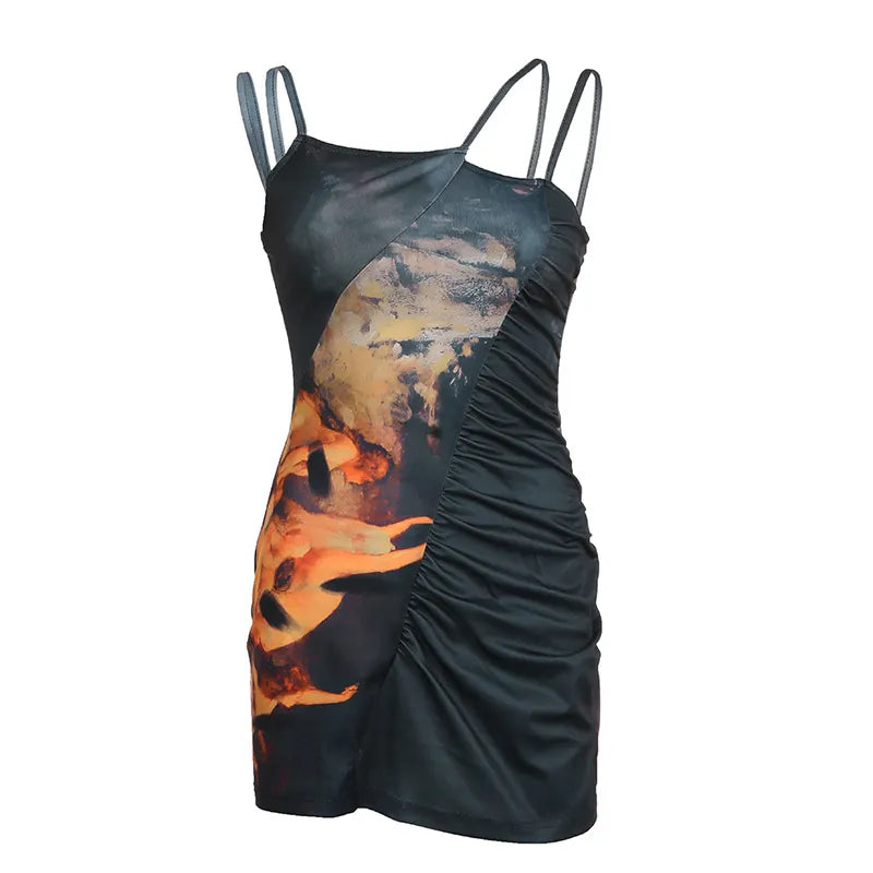 Abstract Print Mini Dress in Black