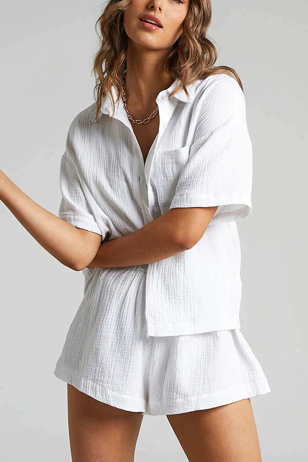 Striped loose shirt and shorts set for women