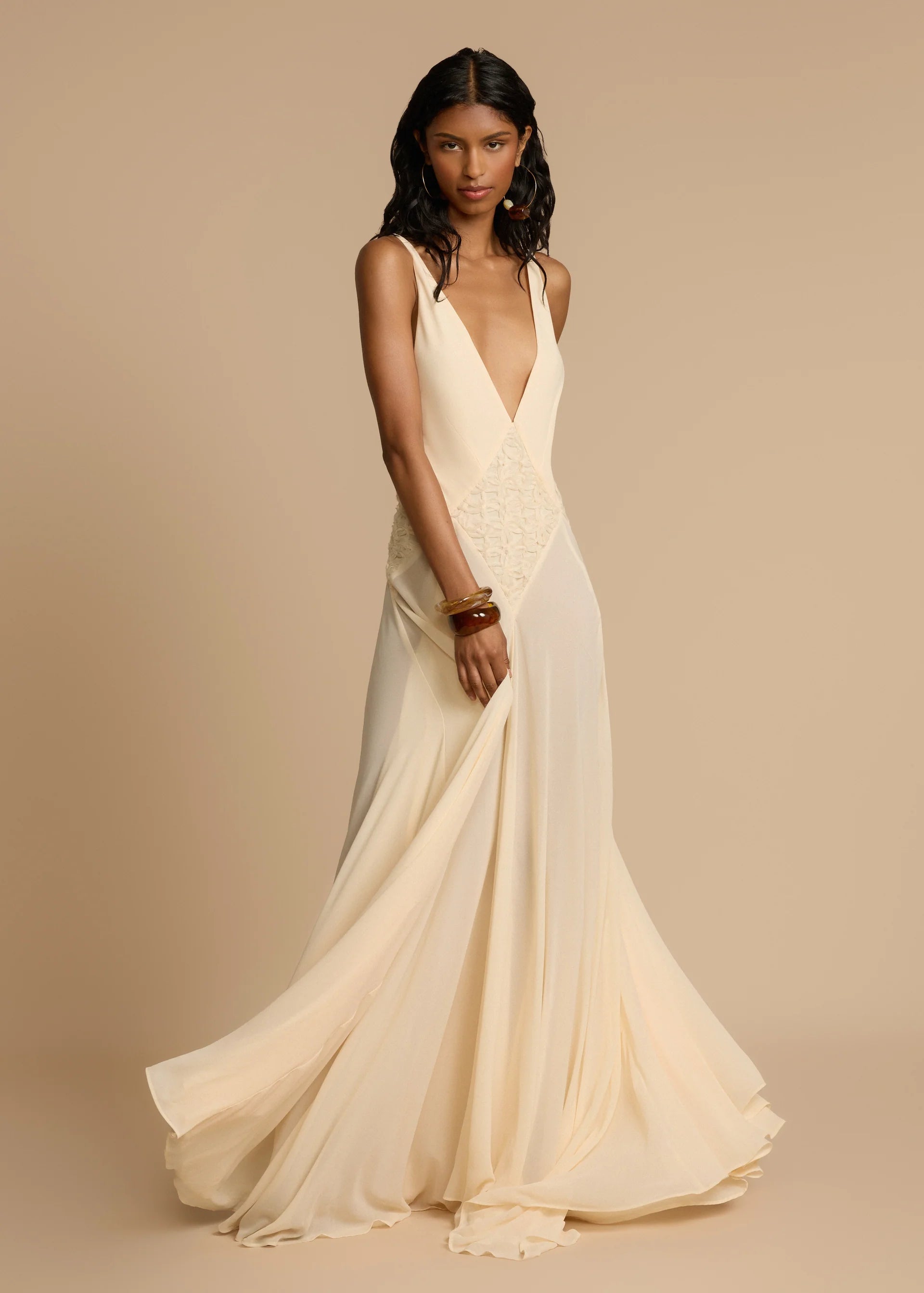 Hollow Out Stitching Lace Sling Color Maxi Dress