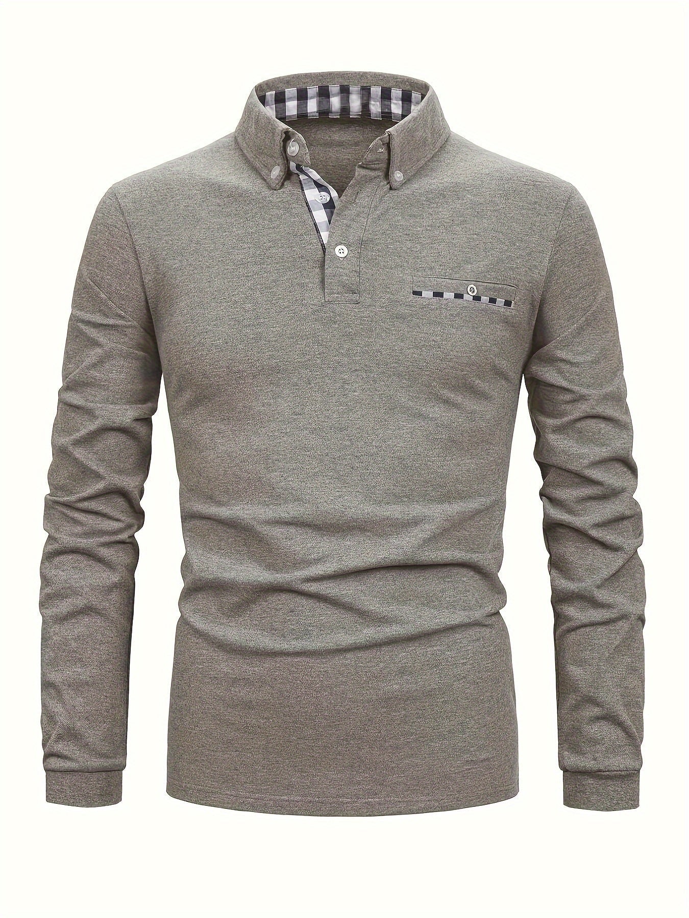 Checked patchwork shirt with lapels and long sleeves made of casual cotton with a light stretch