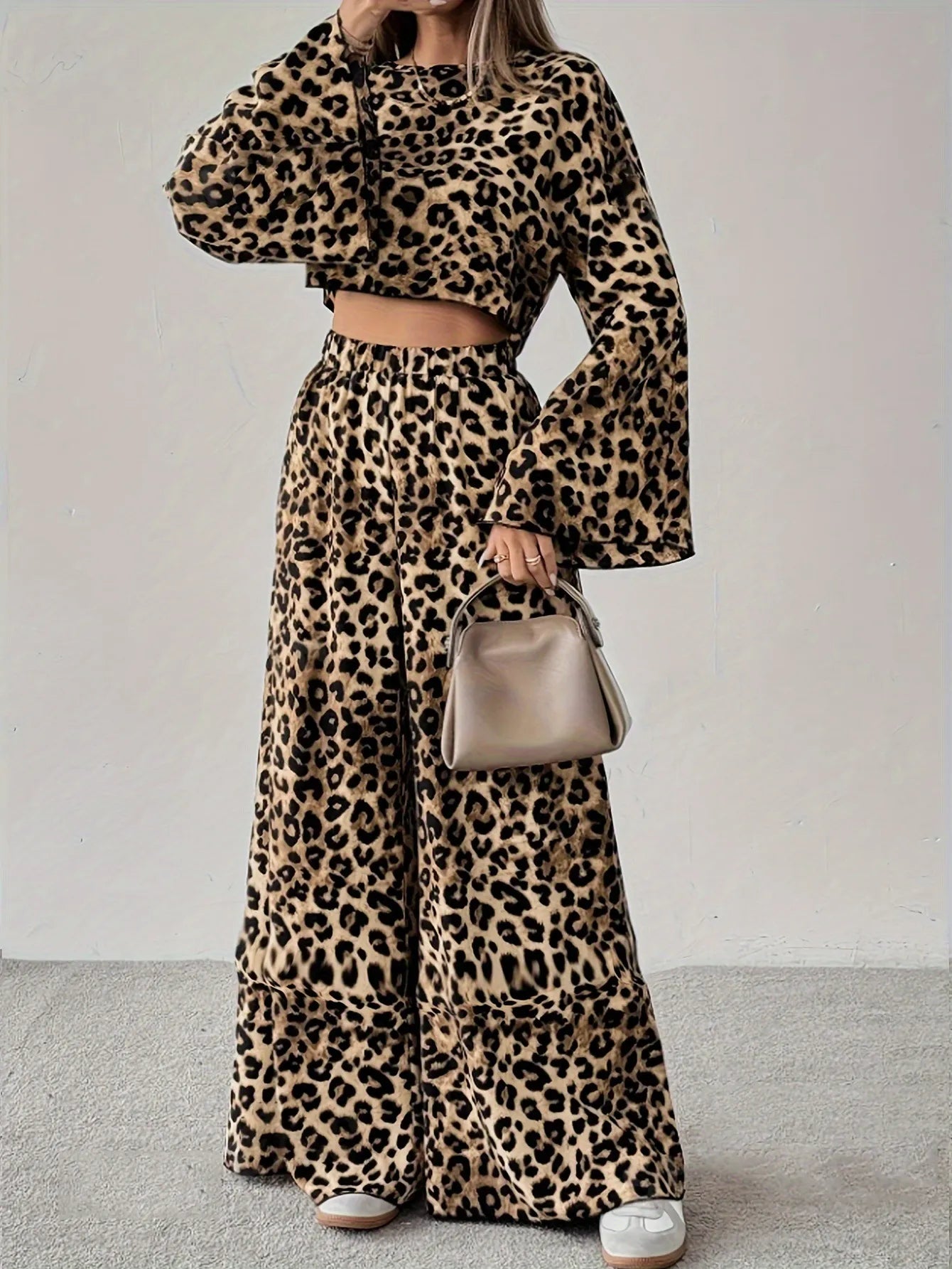 Leopard Print Crop Top and Pants