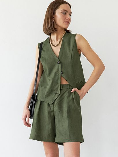 Green western shirt and short set