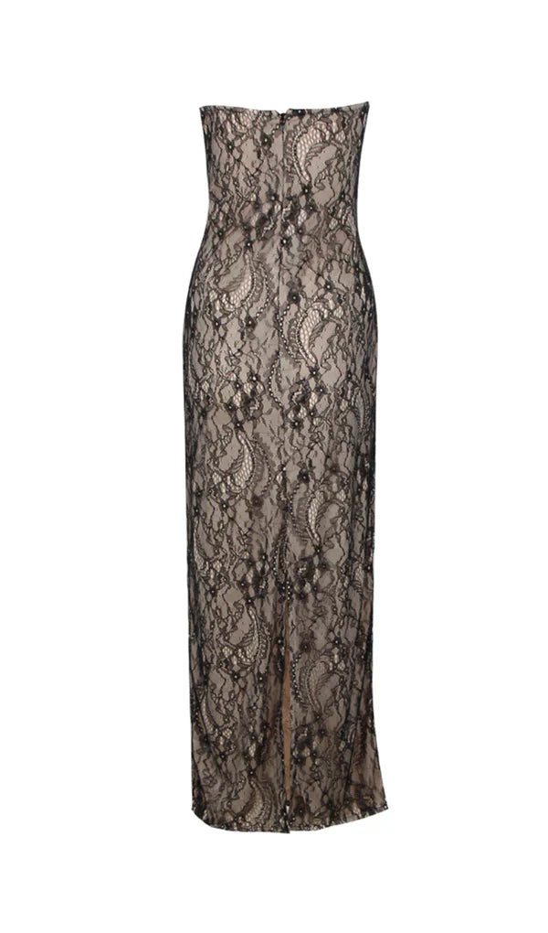 Transparent jumpsuit with lace neckline