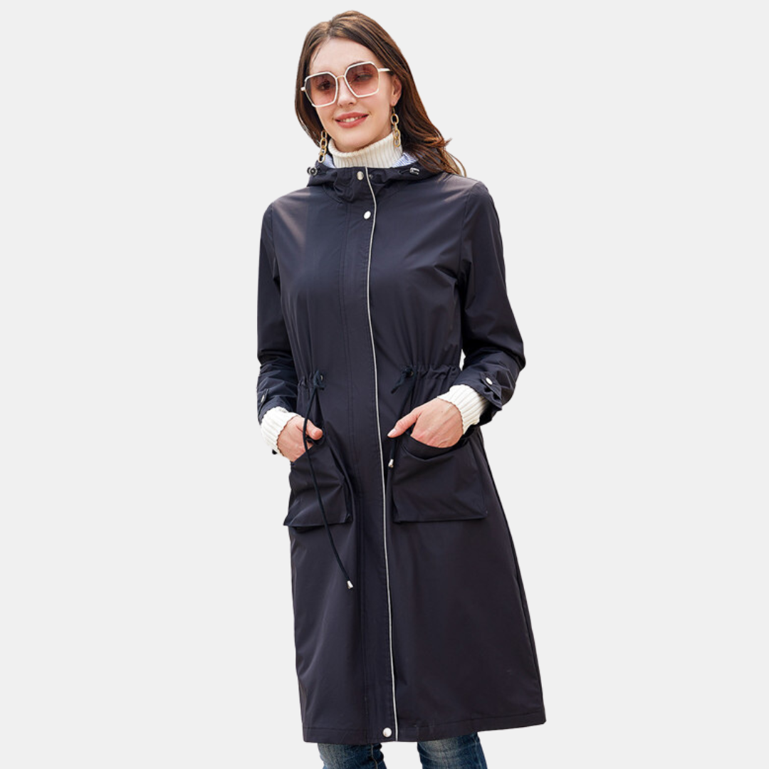 Protective hooded long raincoat