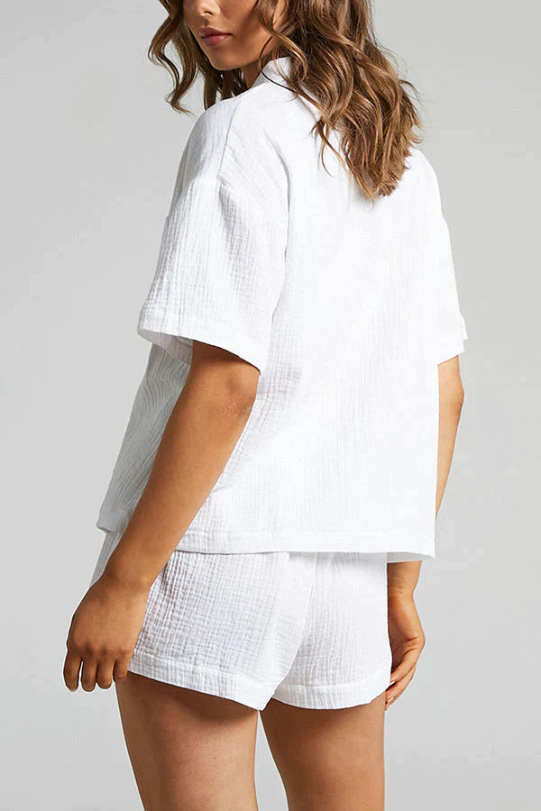 Striped loose shirt and shorts set for women