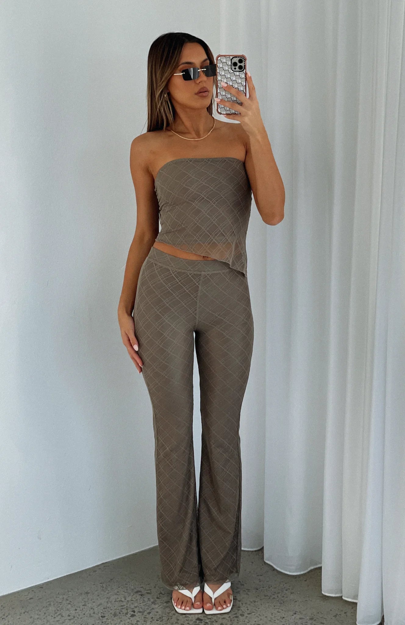 Flared Leg Pants With Elastic Waist Band