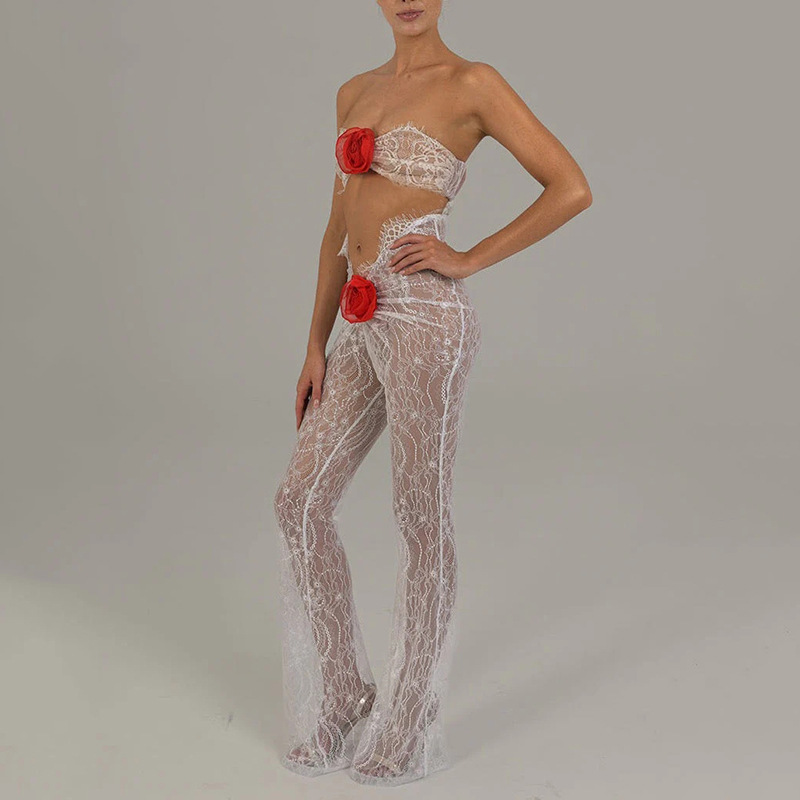 Transparent jumpsuit with lace neckline