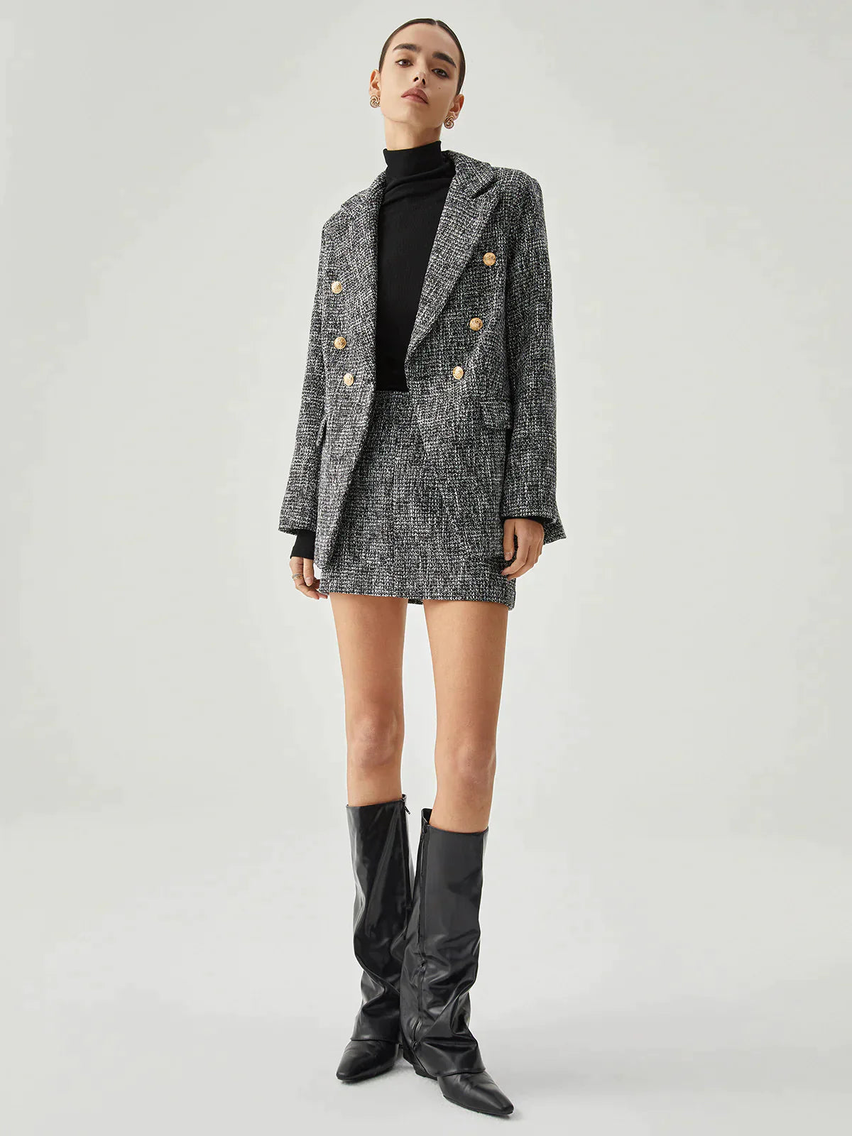Gray blazer and skirt set