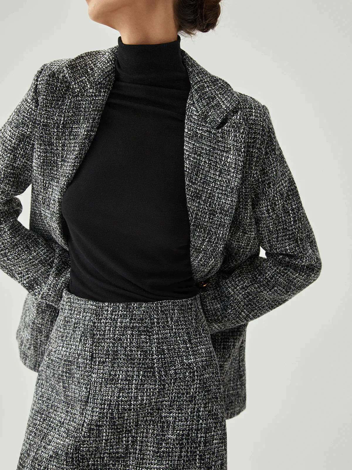 Gray blazer and skirt set