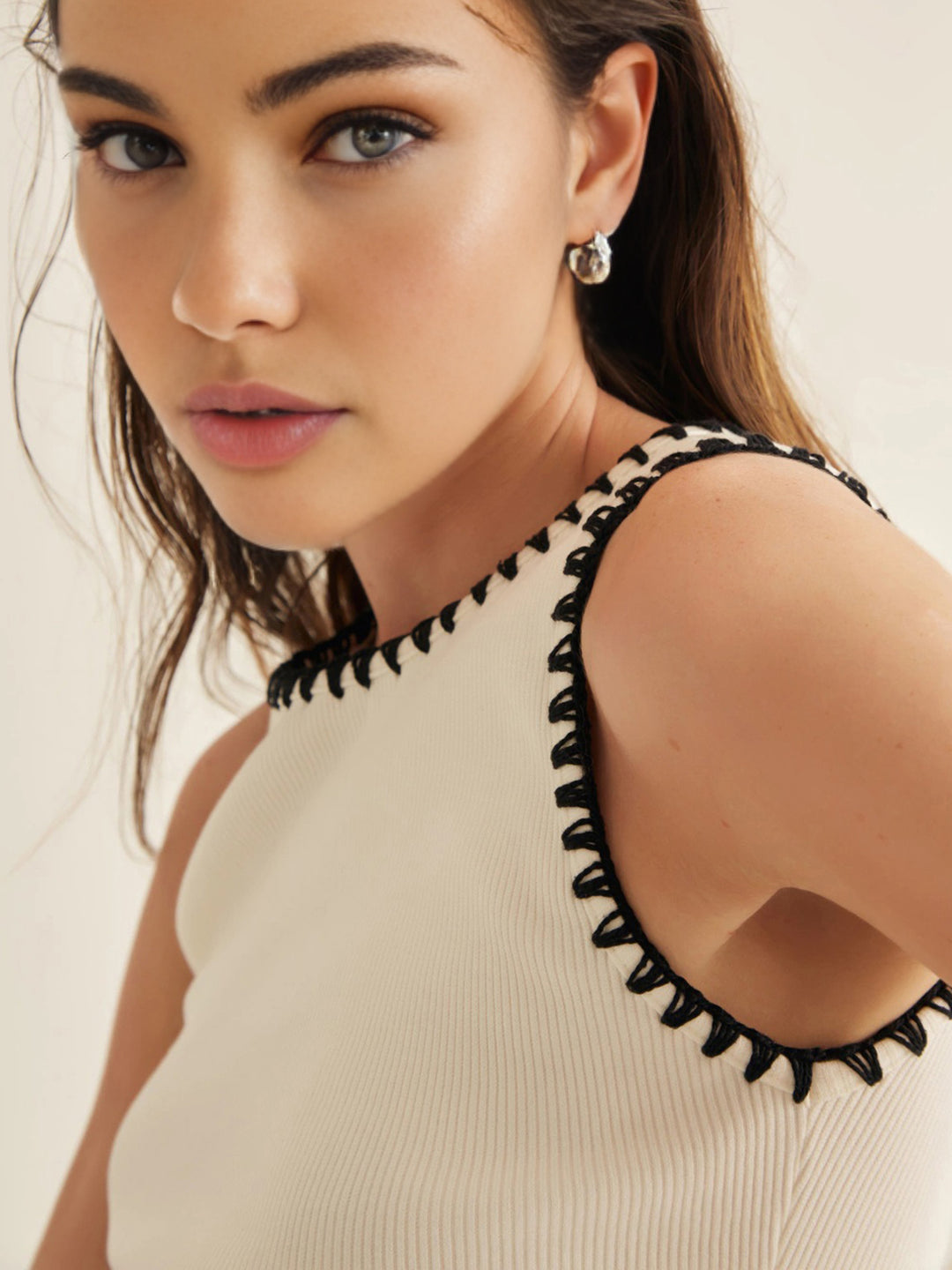 White Minimalist Top With Contrasting Cuffs