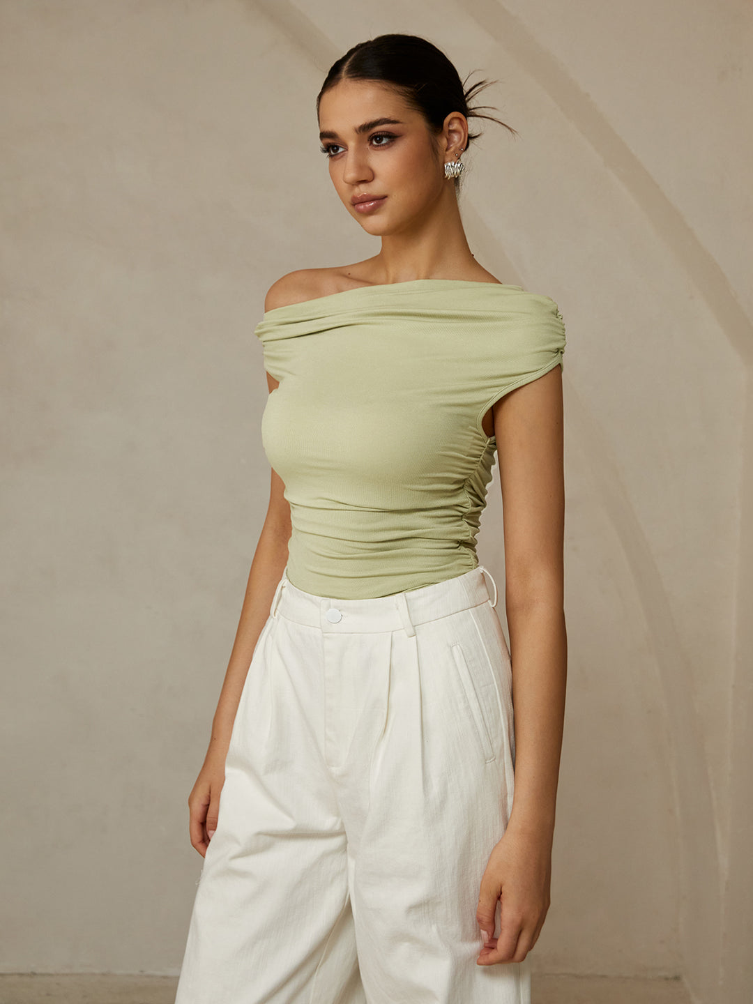 Sleeveless T-shirt With Asymmetrical Neckline
