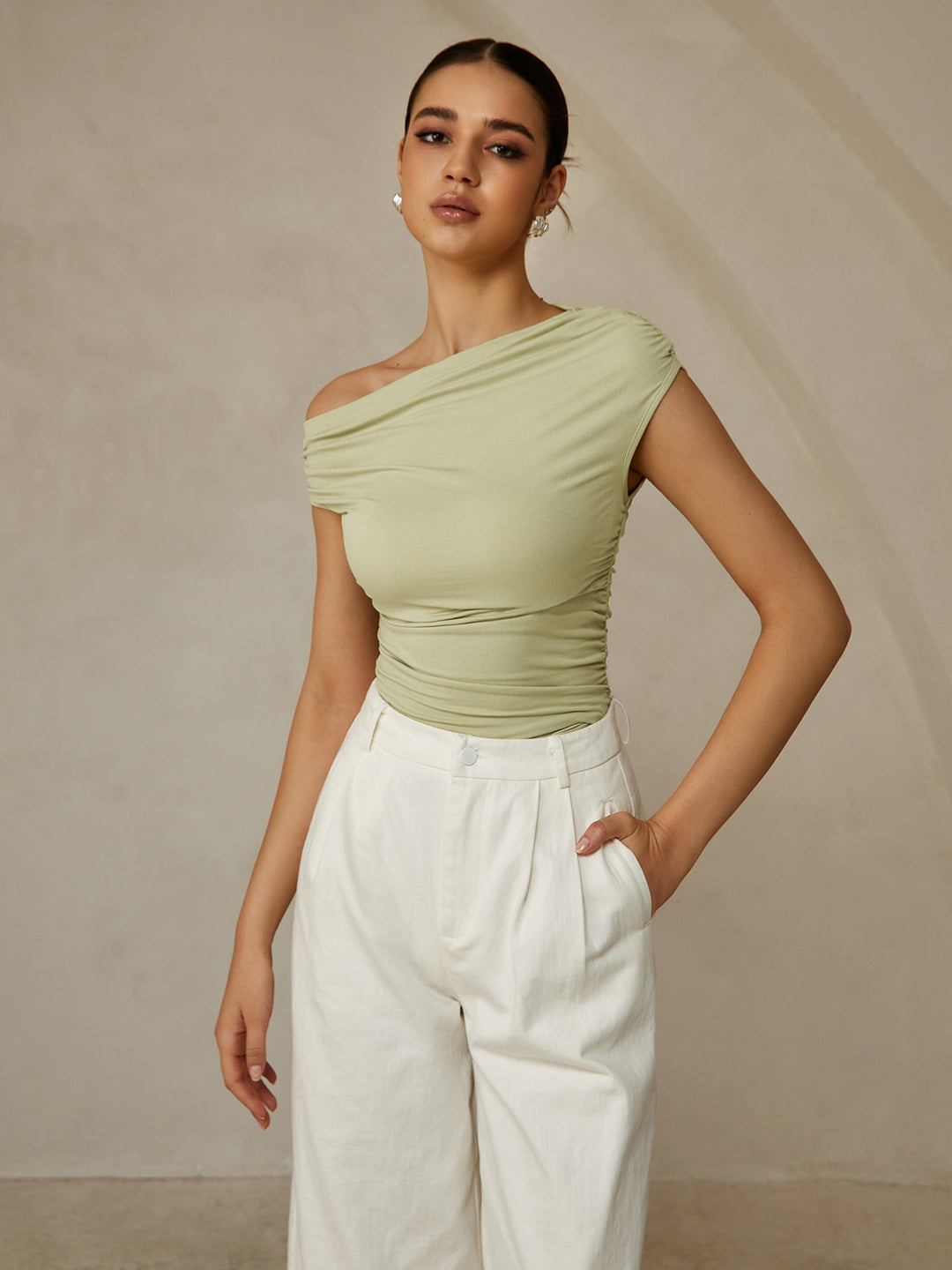 Sleeveless T-shirt With Asymmetrical Neckline