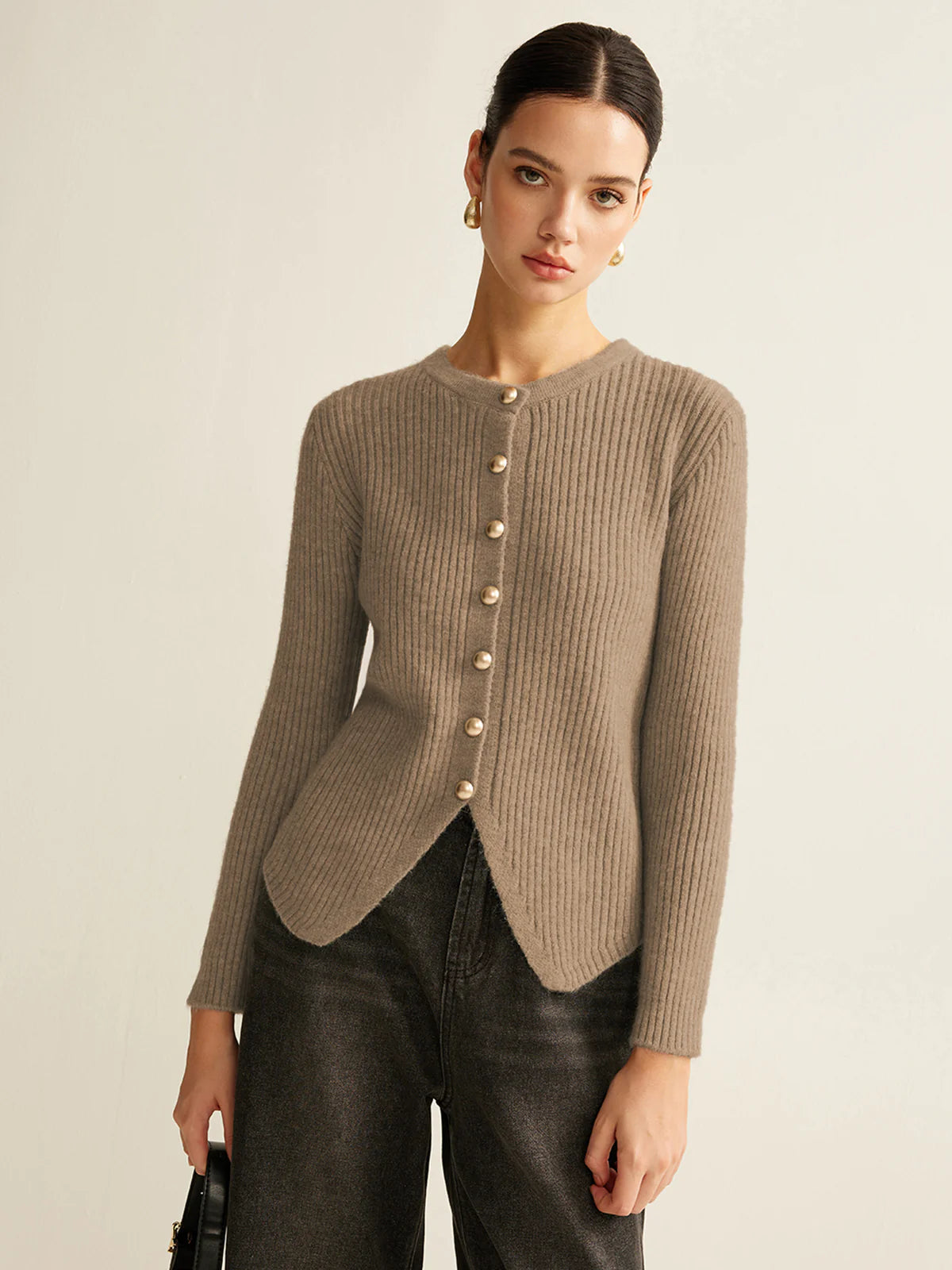 Striped Knitted Cardigan With Gold Buttons
