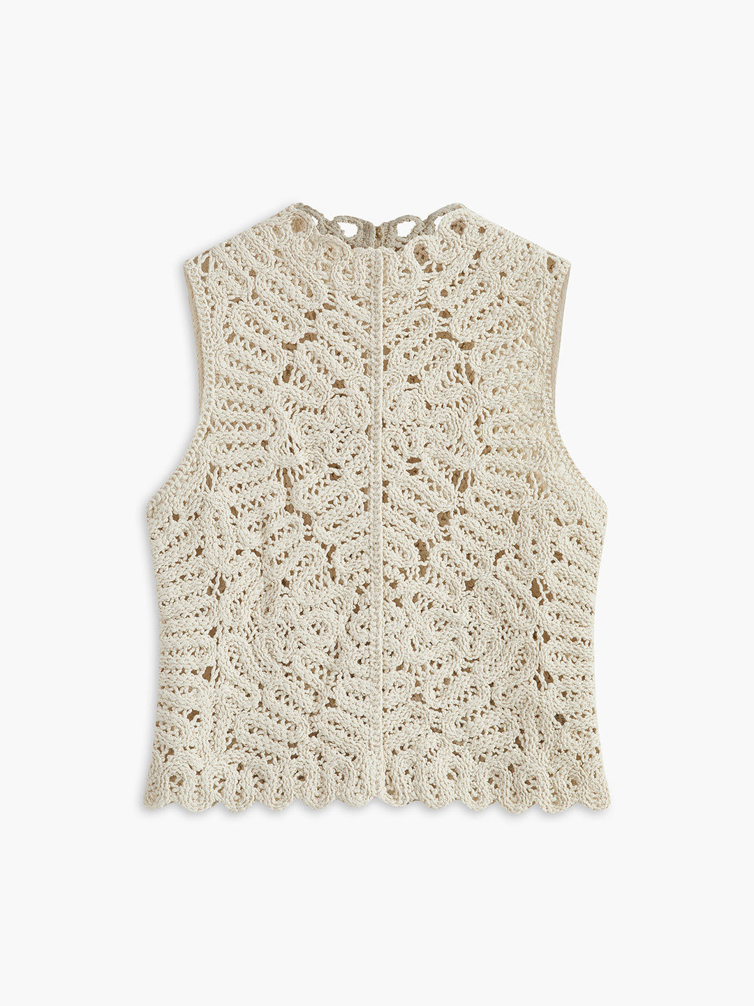 Floral Crocheted Soft Beige Top With Hole Pattern