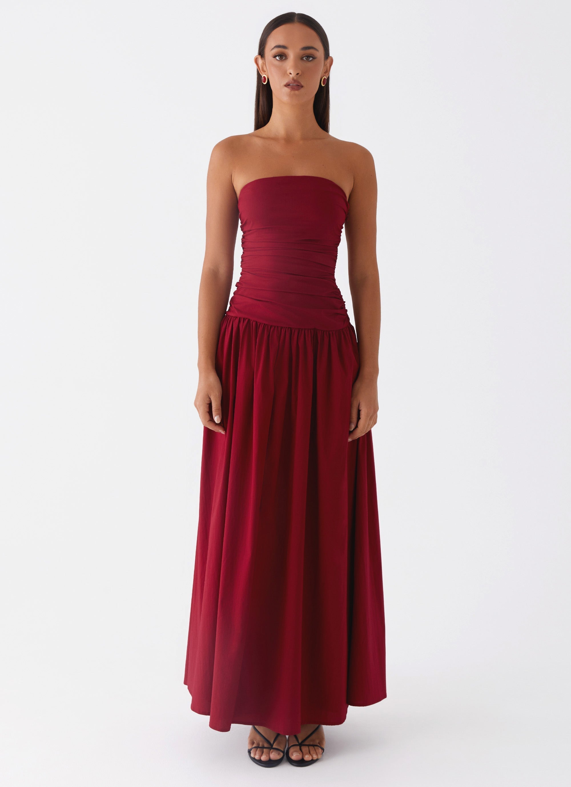 Off-shoulder Dark Red Maxi Dress