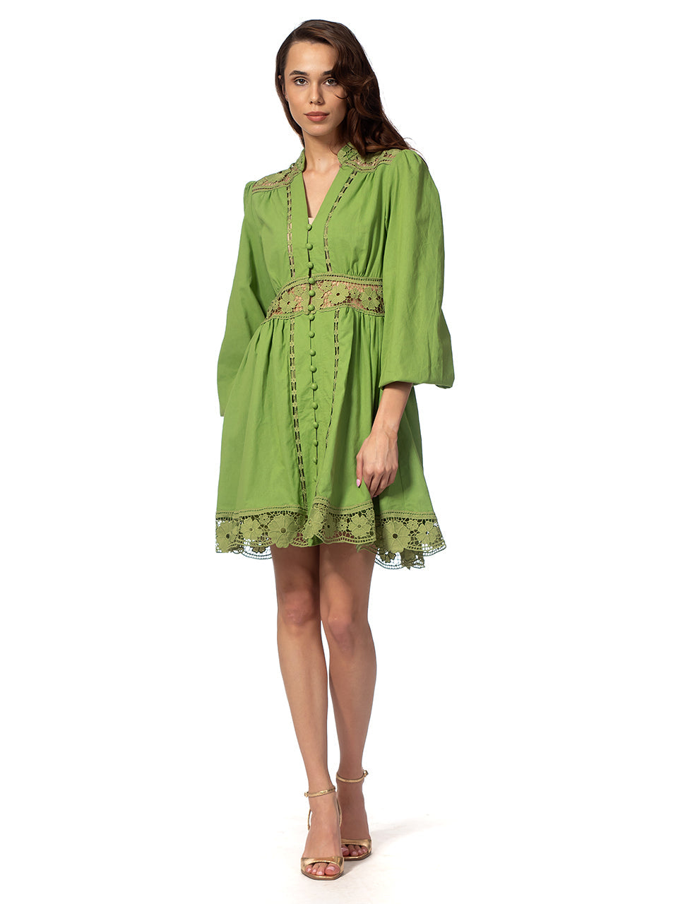Textured V-neck Midi Dress with Buttons