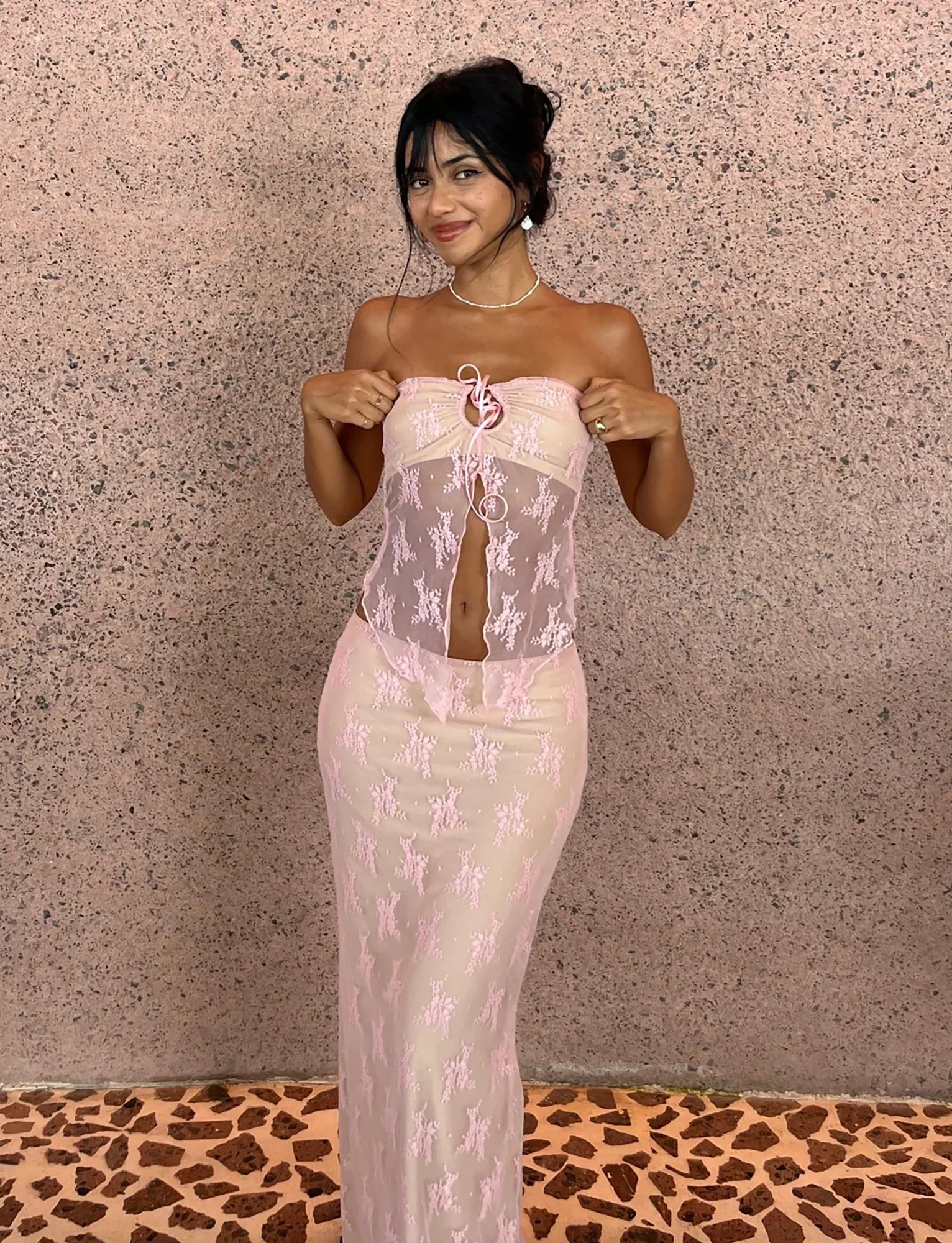 Elegant translucent top with skirt