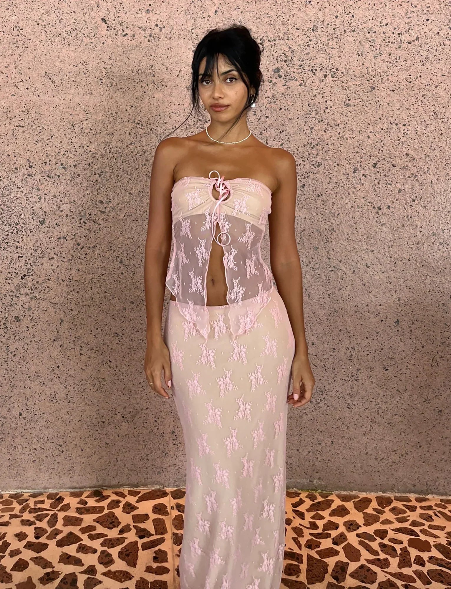 Elegant translucent top with skirt